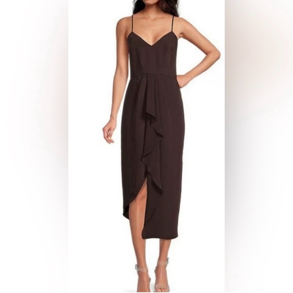 Gianni Bini Black Asymmetrical Ruffle Midi Dress Cocktail Wedding Guest Dress